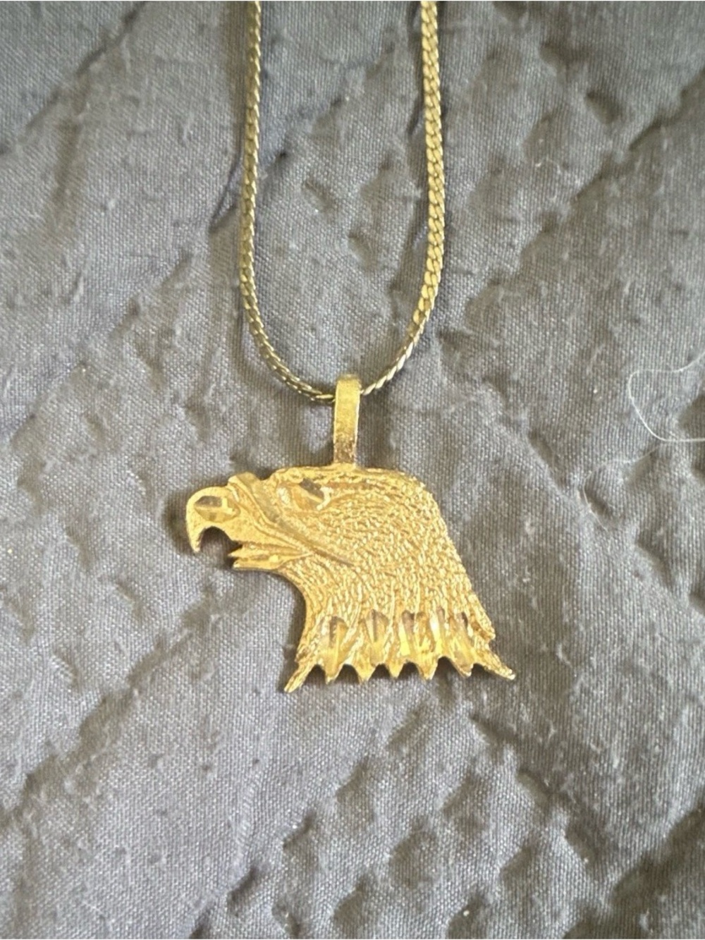 Textured Gold Eagle Head Pendant Necklace - Women Jewelry